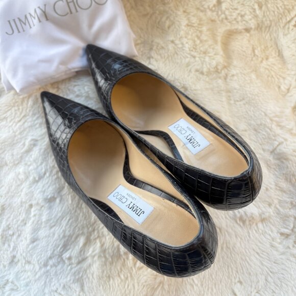 Jimmy Choo Love 85 Gray Croc Embossed Pointed Toe Pumps Size 36 - Picture 2 of 7